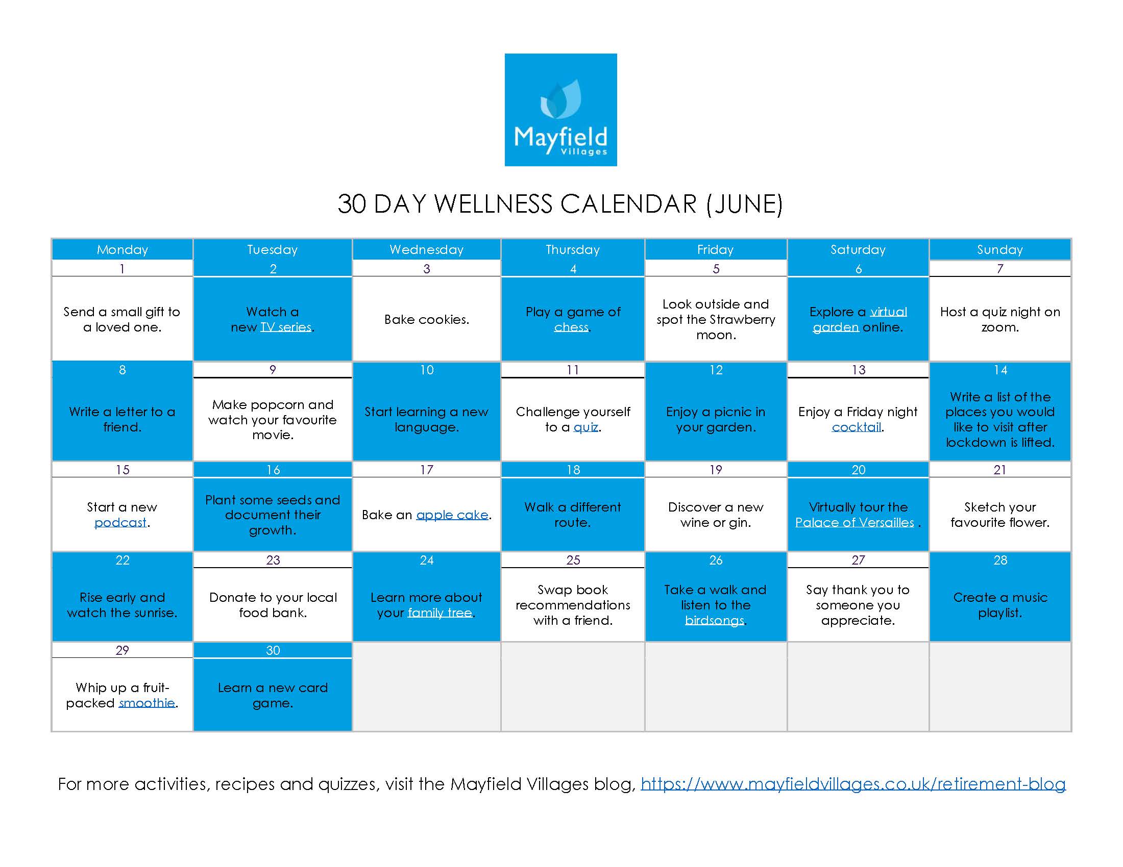 Wellness calendar