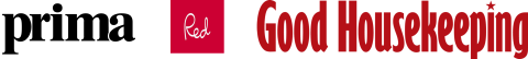 Logos of three magazines: "prima" in black text, "Red" in white script on a red square, and "Good Housekeeping" in bold red text with a star above the "i.