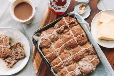 Hot cross bun and butter pudding