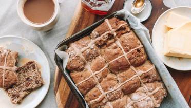 Hot cross bun and butter pudding